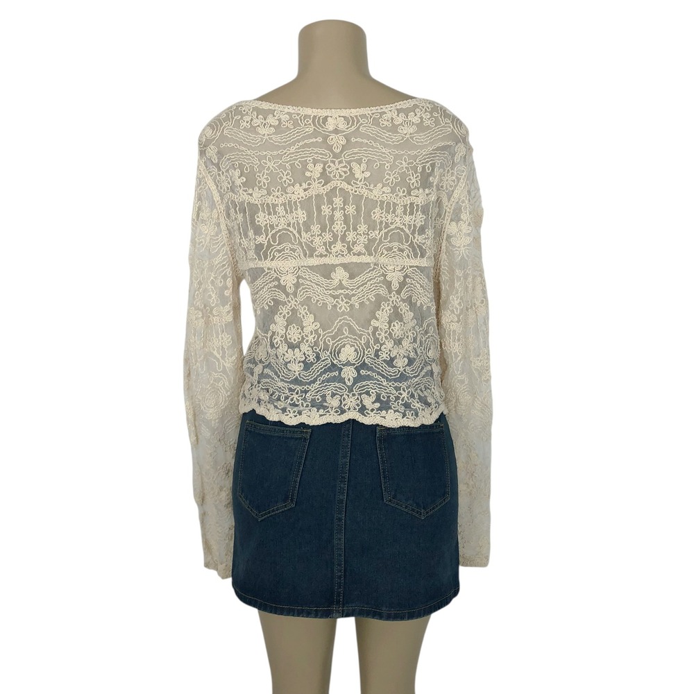 Cream Floral Crochet Lace Button Up Cardigan Size Medium Y2K Fairy Boho Festival - Picture 5 of 11